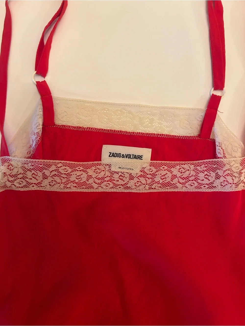 Silk Zadig & Voltaire Red Camisole with Cream Lace Trim